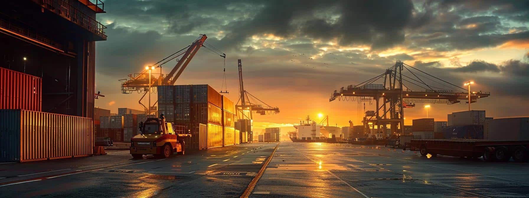 a sophisticated urban logistics hub showcases a bustling scene of cargo being effortlessly shipped between nigeria and the uk, featuring a sleek cargo ship, a modern airplane, and a high-tech warehouse, all underscored by a professional atmosphere.